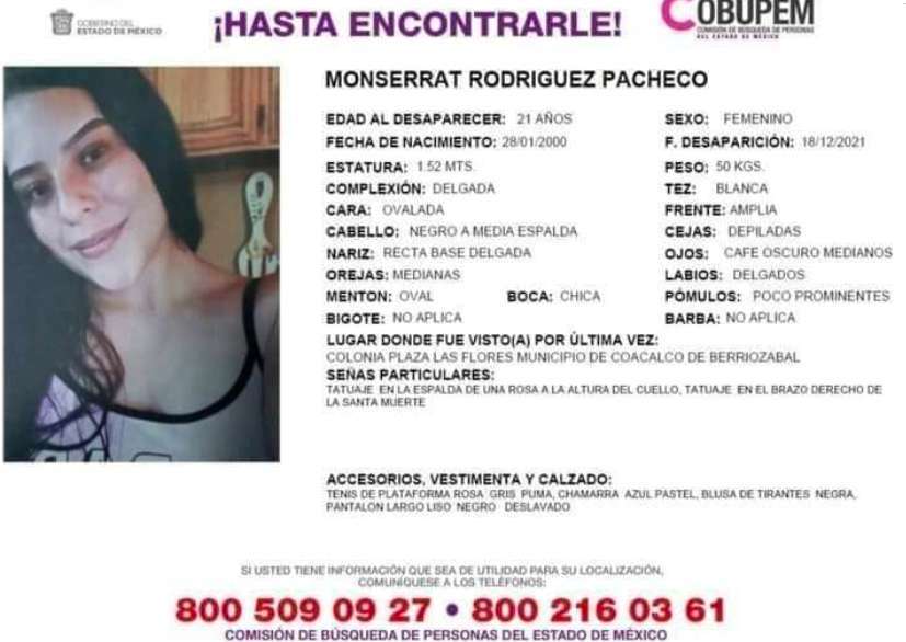 Ayudanos a encontrar a Monserrat Rodriguez, desaparecida en Coacalco
