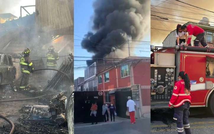 Incendio consume taller mecánico en Toluca