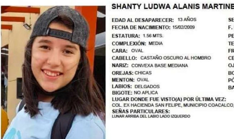 Desaparece Shanty de 13 años en calles de Coacalco