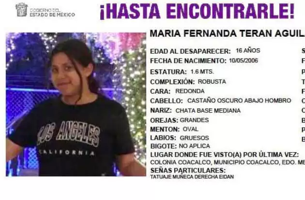 Ayuda a encontrar a Maria Fernanda menor desaparecida en Coacalco