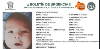 Ayuda a localizar a menor de 3 meses desaparecido en Coacalco