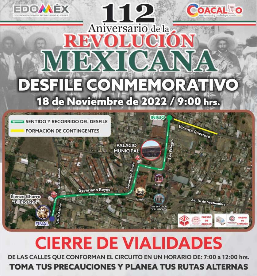 Toma tus precauciones mañana habrá desfile conmemorativo a la Revolución Mexicana en Coacalco 1