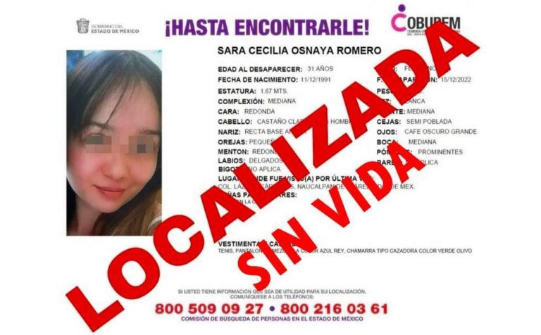 Tras 5 días, localizan sin vida a Sara Cecilia, desaparecida en Naucalpan