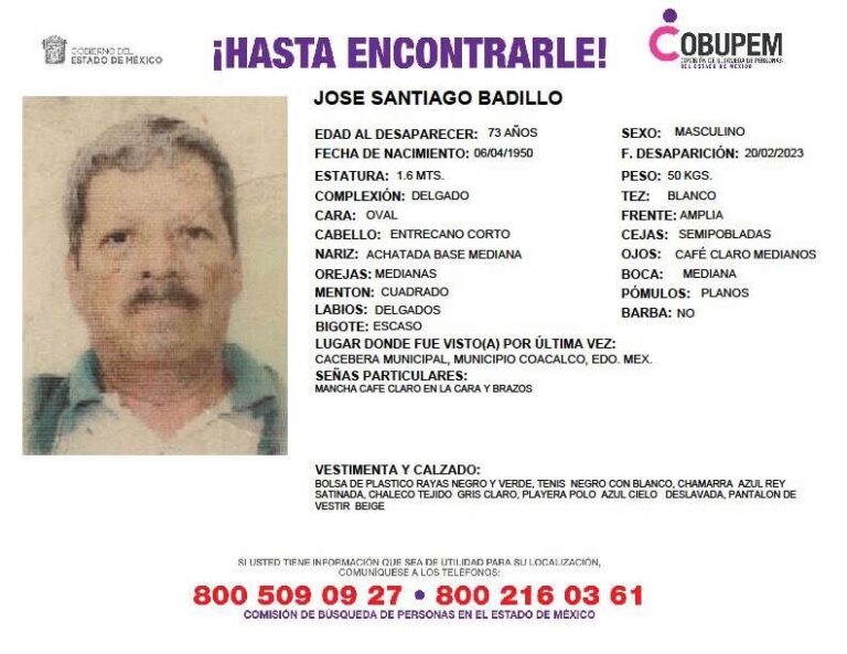 Ayuda a compartir para encontrar a José Santiago desaparecido en Coacalco