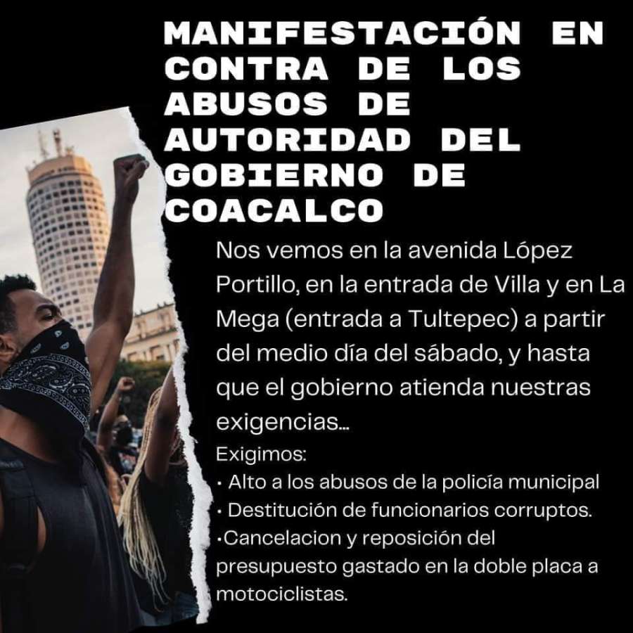Anuncian movilización contra el abuso de autoridad y doble placa en Coacalco