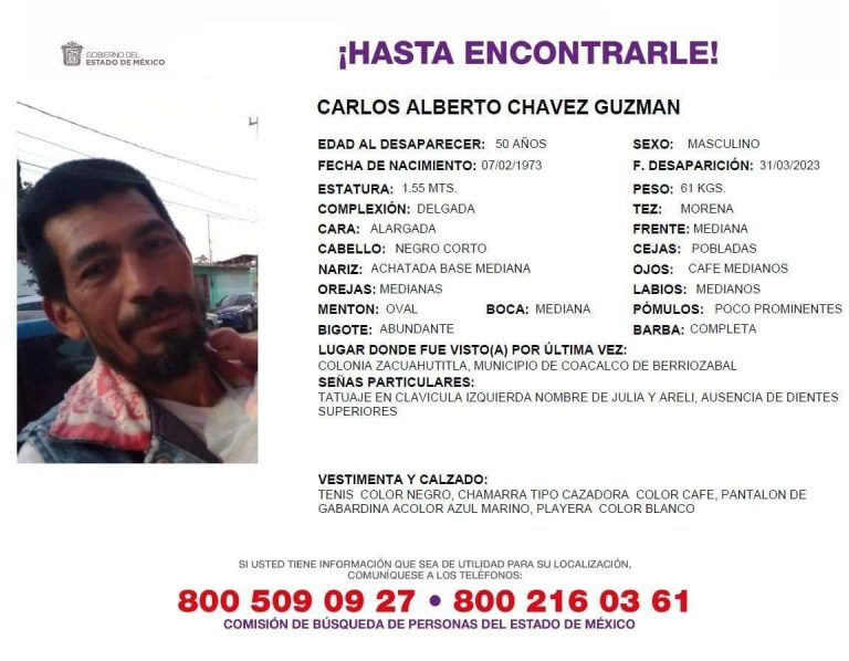 Hija solicita el apoyo para localizar a su padre que desapareció en Coacalco