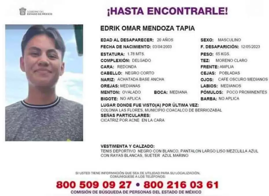 Ayuda a localizar a jovencito desapareció en Coacalco