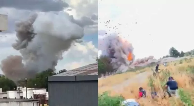 Momento exacto de la explosión de polvorín en Tultepec, suman 10 lesionados