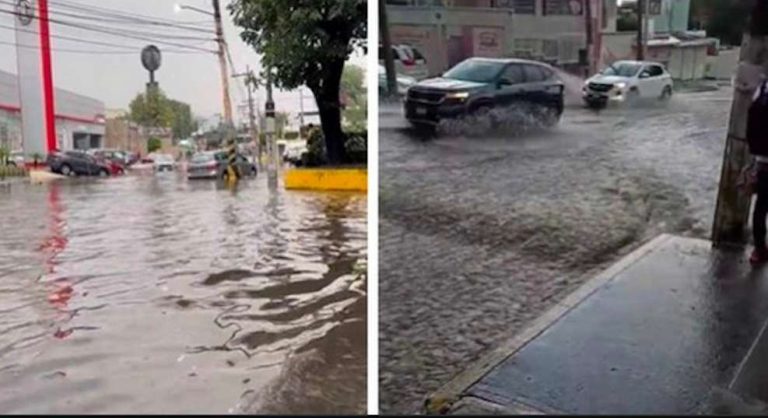 Así las inundaciones, tras las fuertes lluvias de esta tarde en Naucalpan
