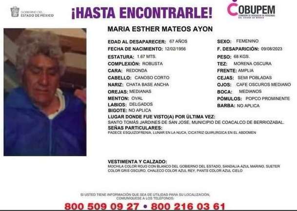 Ayuda a encontrar a Maria Esther quien desapareció en calles de Coacalco