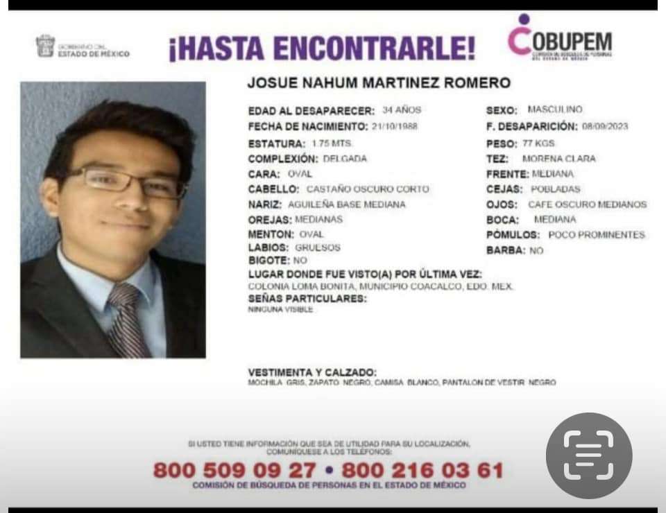 Profesor de Escuela Moisés Sáenz Desaparece en Coacalco