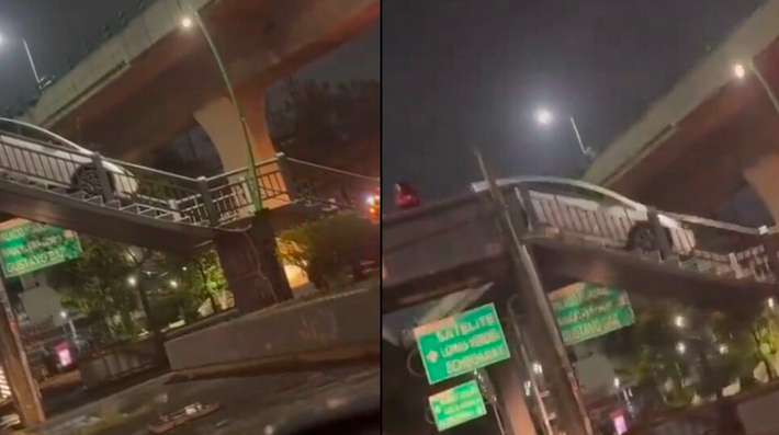 Automovilista intenta cruza puente peatonal en Naucalpan