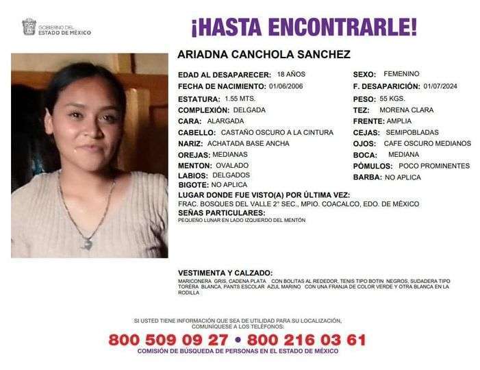 Ayudanos a encontrar a Ariadna desaparecida en Coacalco