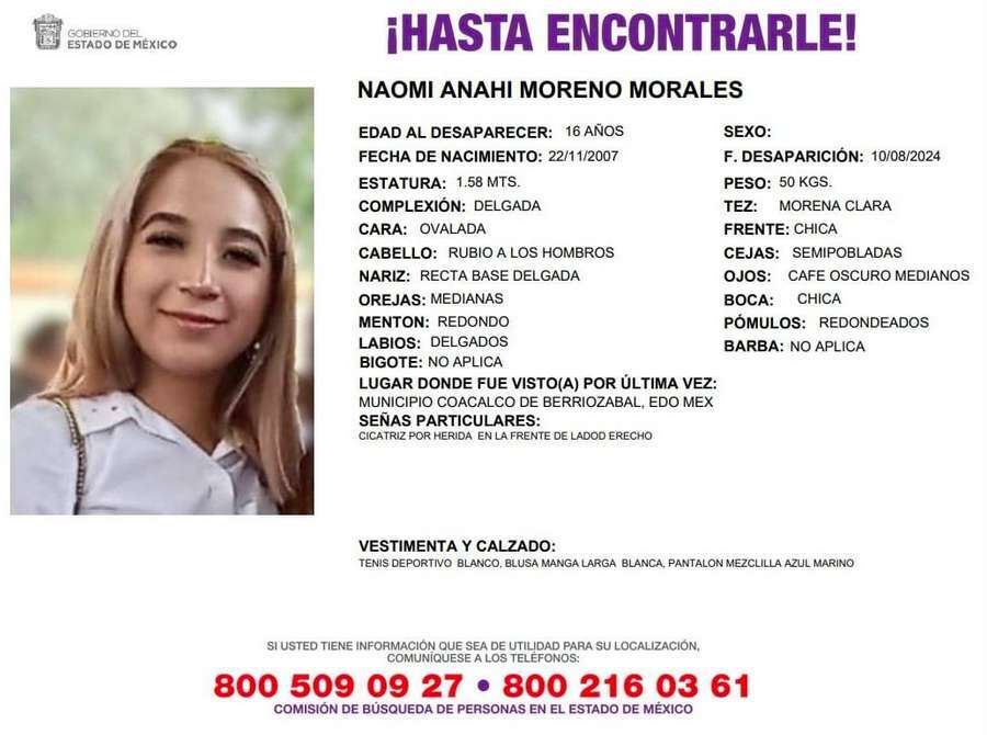 Desaparición de Nahomi en Coacalco moviliza a la comunidad